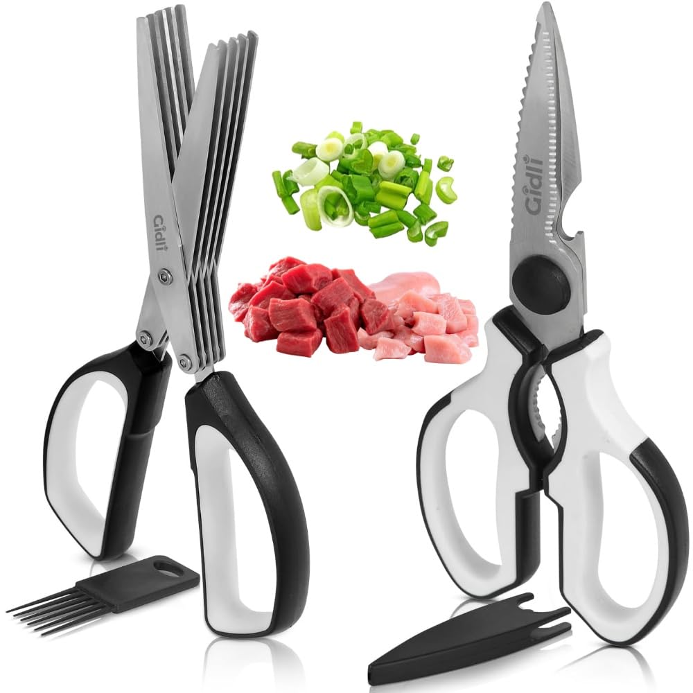 Gidli 2-Pack kitchen scissors overview showing versatile prep power