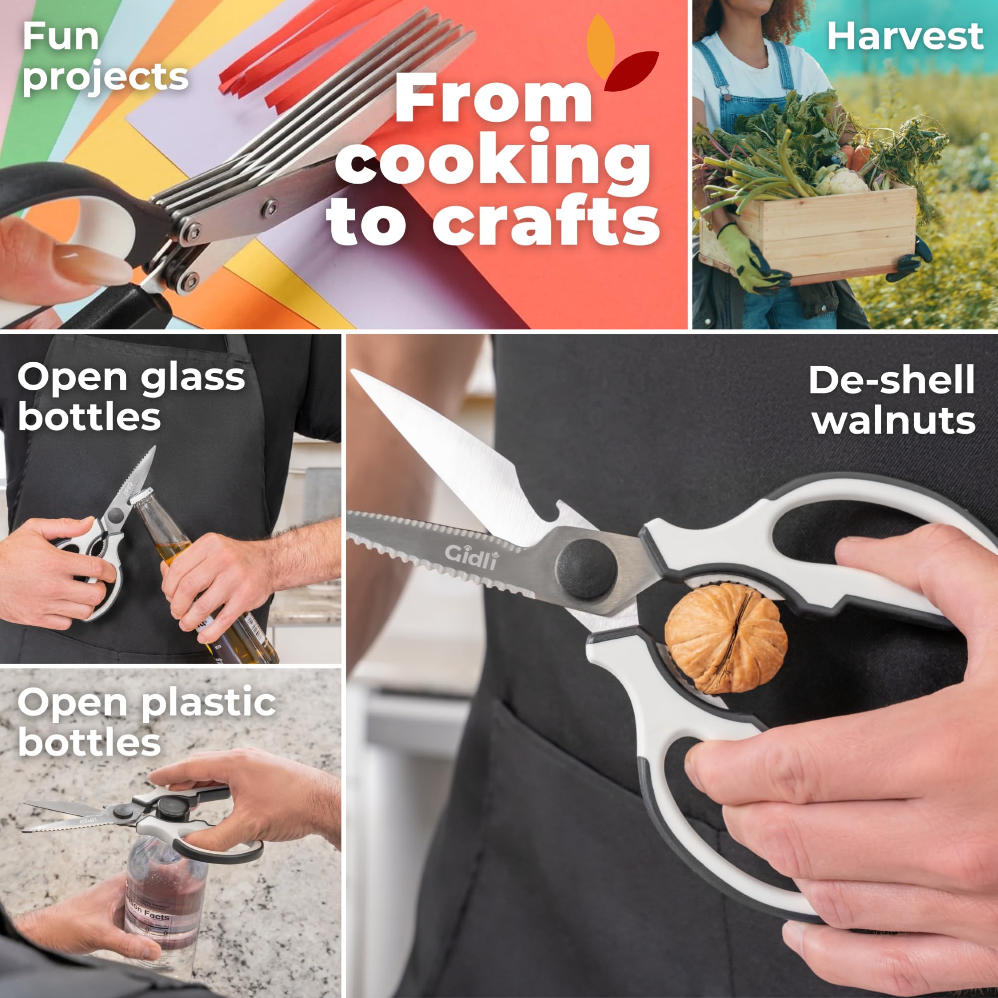 Gidli dishwasher-safe scissors with cleaning comb for easy cleanup