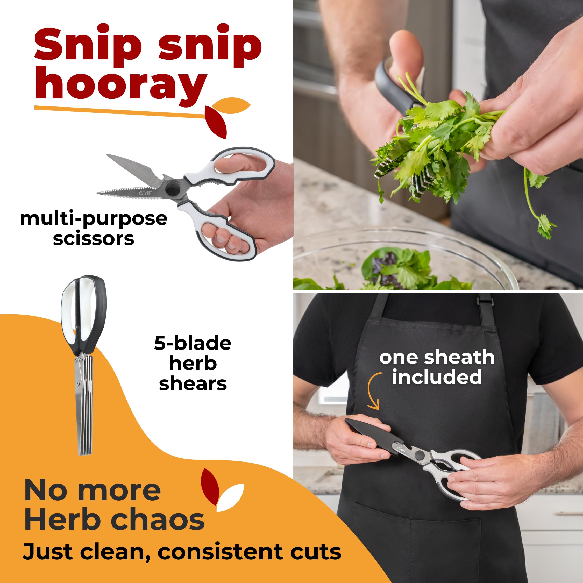 Gidli heavy-duty scissors cutting poultry and thick meat with ease