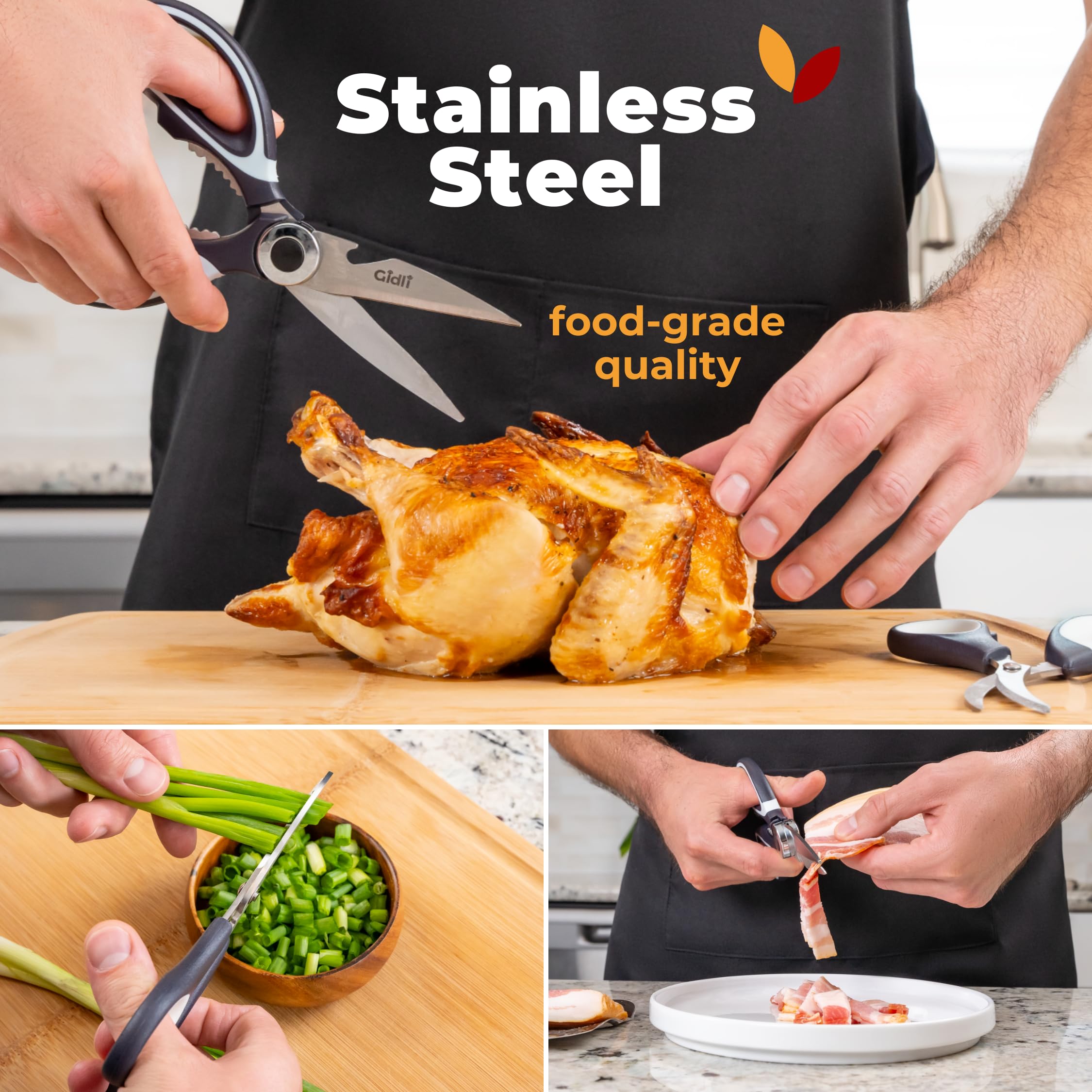 Gidli Kitchen Shears ergonomic handles suit both hands.