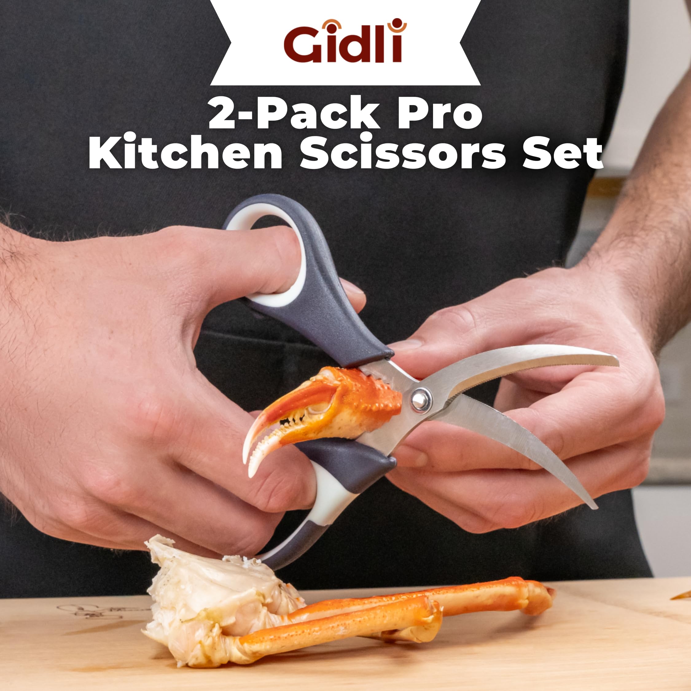 Gidli Kitchen Shears in use cutting meat with clean, smooth precision.