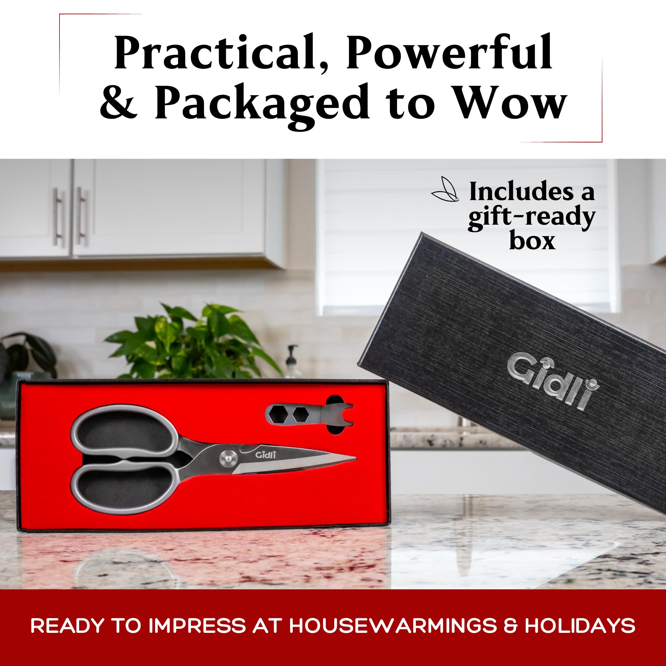 Gidli kitchen shears with fish scaler for seafood prep