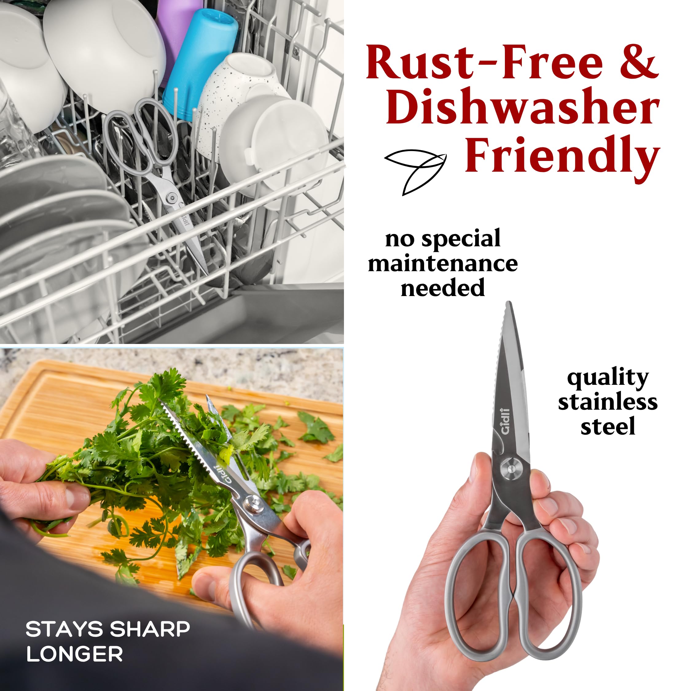 Gidli kitchen scissors ergonomic grip for both hands