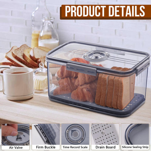 Gifhomfix bread box airtight lid maintains freshness with silicone seal.