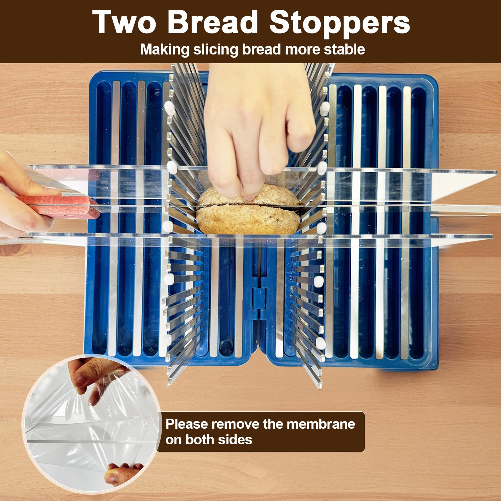 Gifhomfix bread slicer acrylic guides help align slices for uniform results.