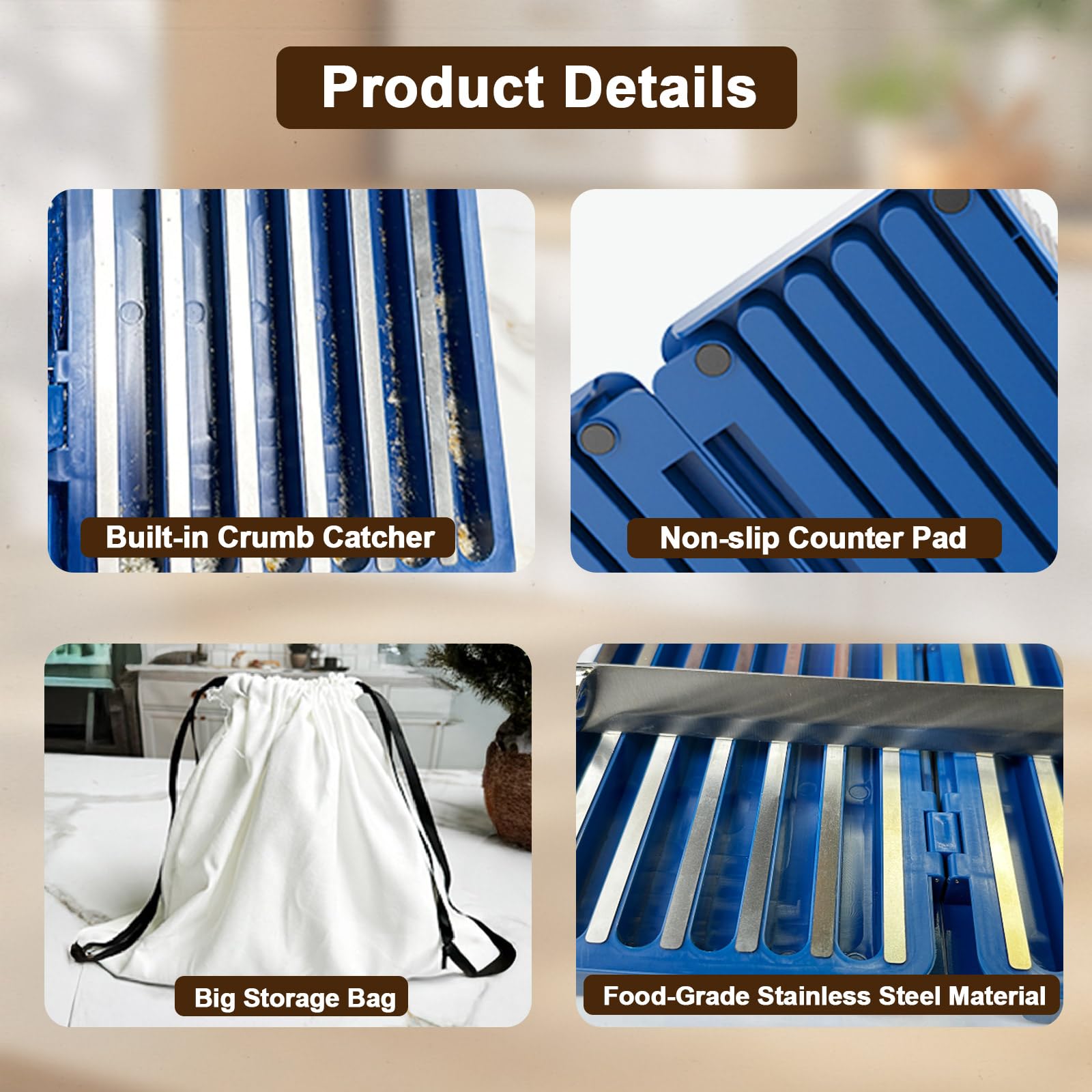 Gifhomfix bread slicer crumb tray keeps counters tidy while slicing.
