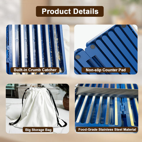 Gifhomfix bread slicer crumb tray keeps counters tidy while slicing.
