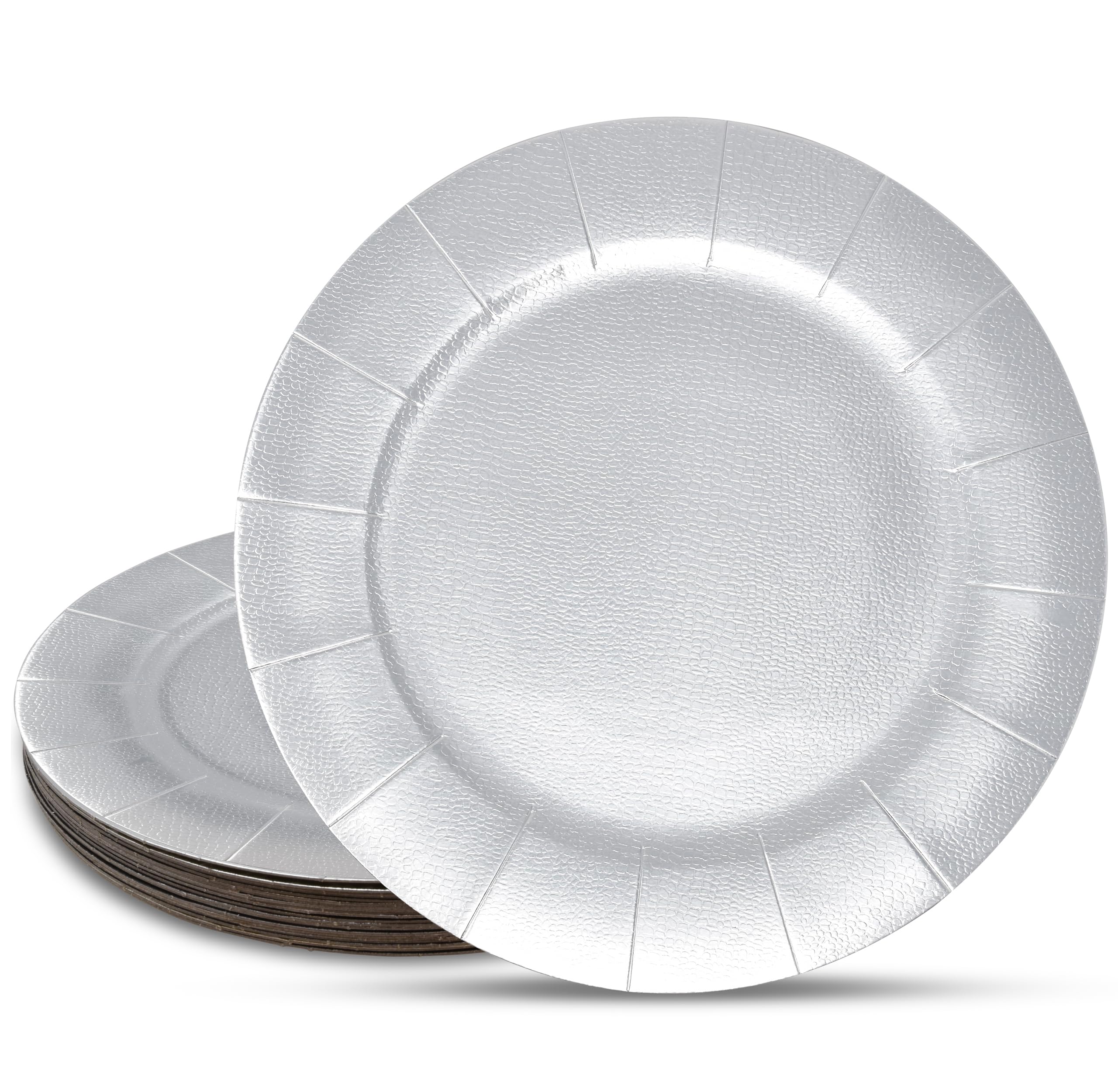 Gift Boutique silver round charger plates 13-inch, elegant finish for refined table setting.