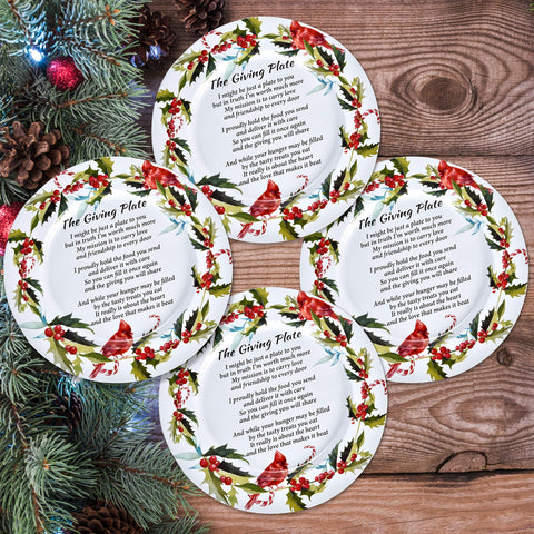 Gift Boutique winter berry cardinal design plate close-up for festive hostess gifts.