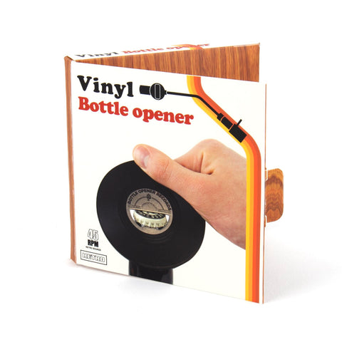 Gift Republic vinyl bottle opener top-down, compact and ready for storage