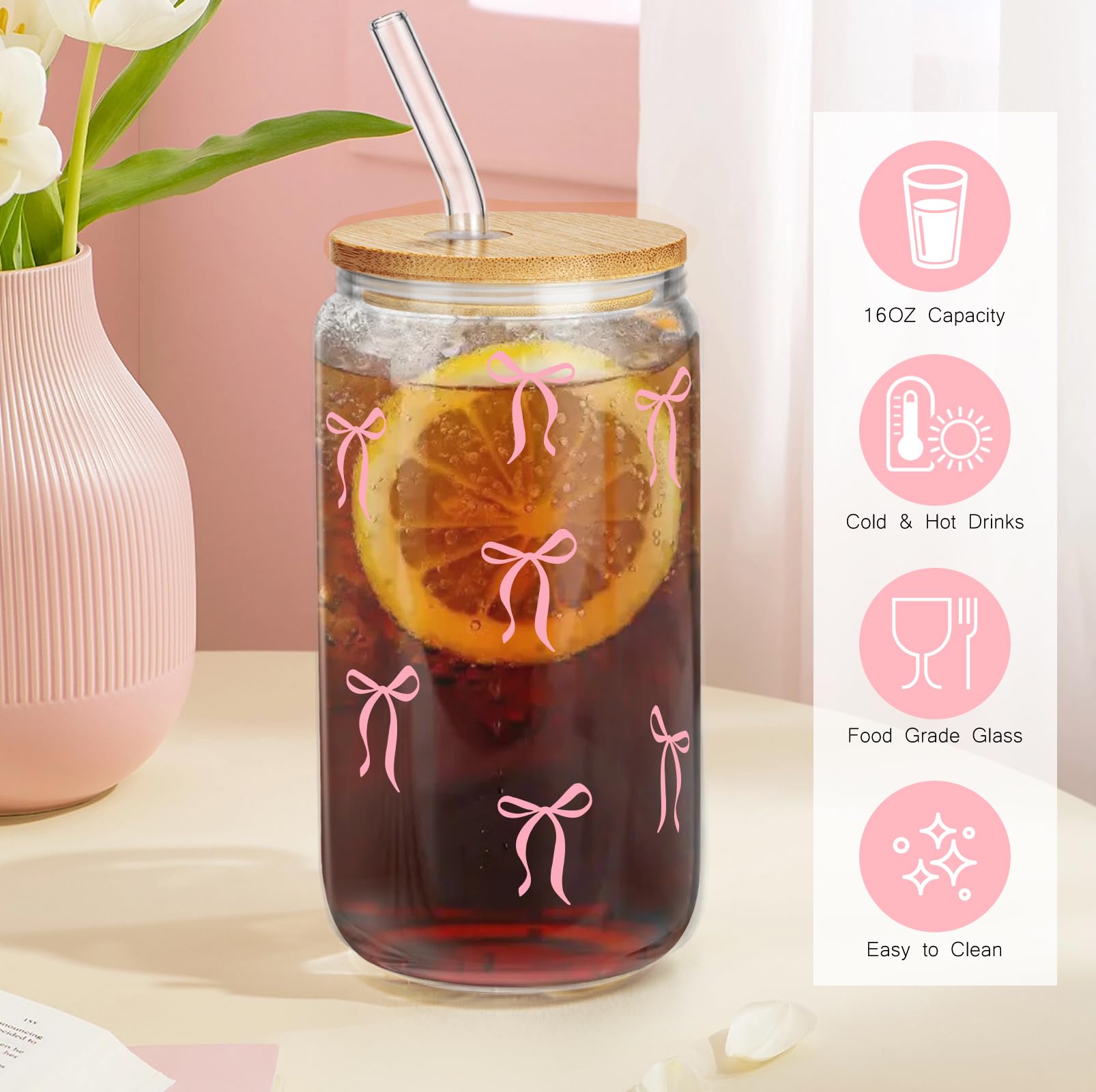 GiftPeak bow-design glass cup offers cozy elegance for coffee or tea