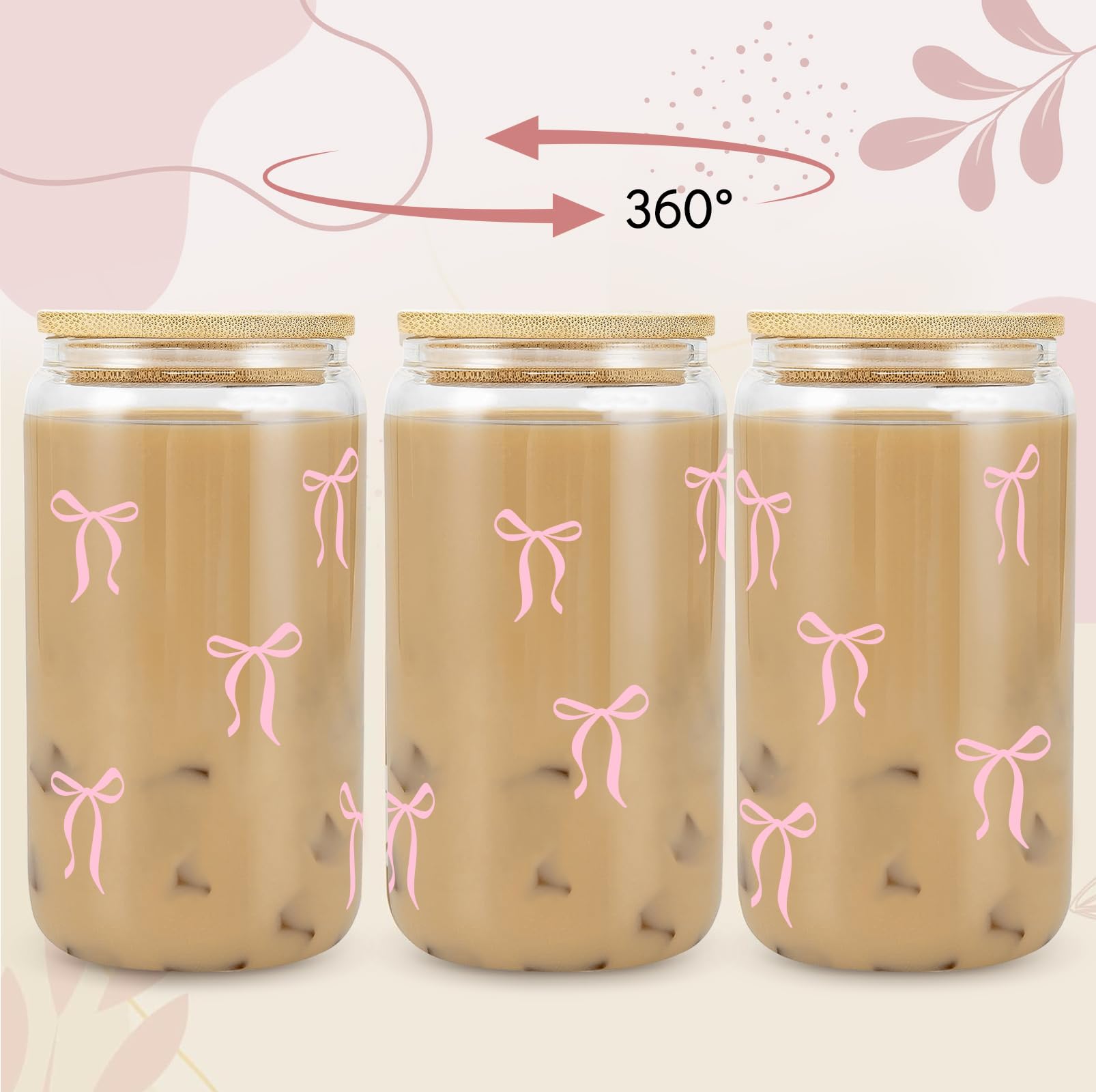 GiftPeak pink bow glass cup adds stylish charm for iced drinks
