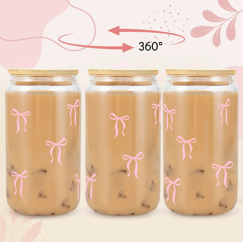 GiftPeak pink bow glass cup adds stylish charm for iced drinks