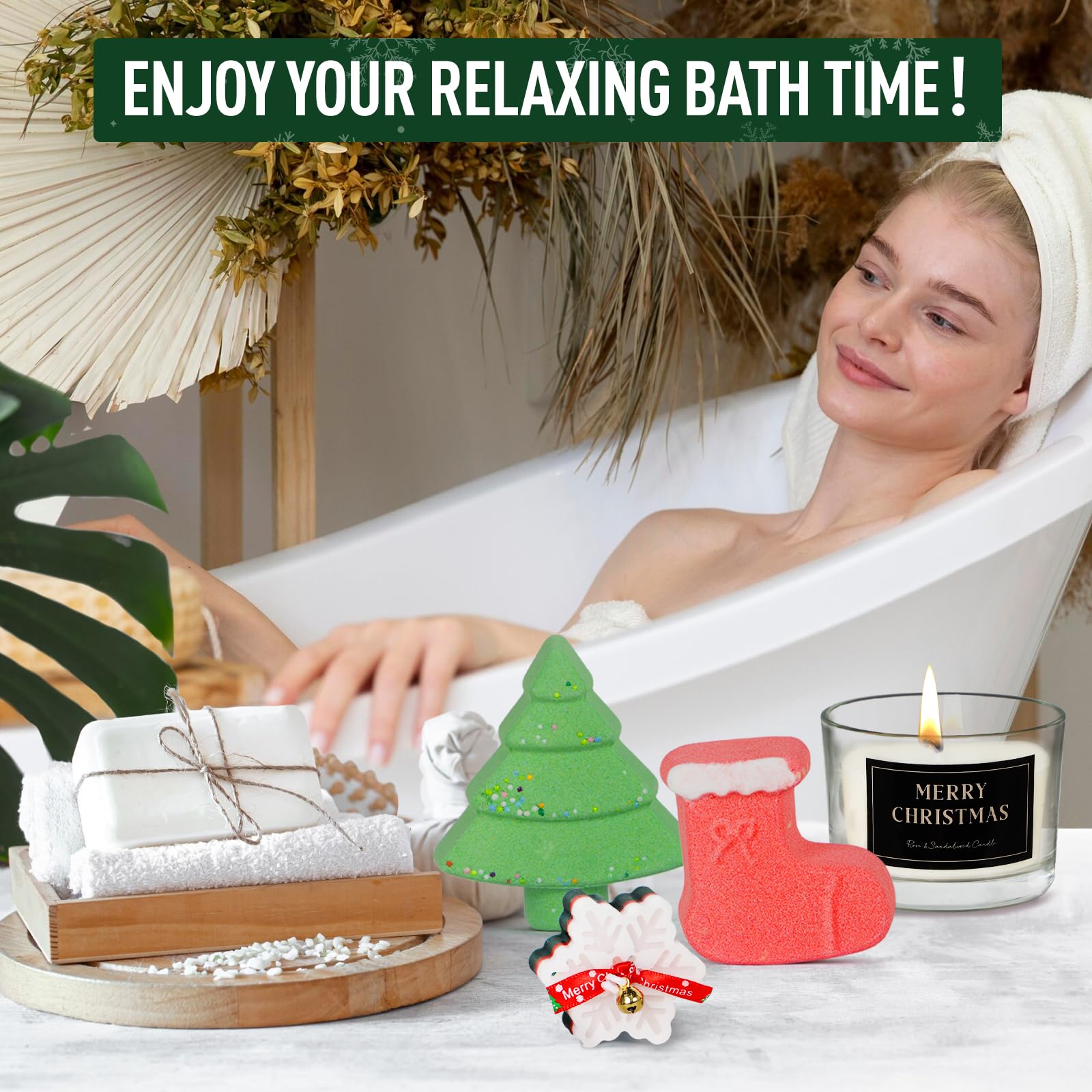 GiftPeak Santa boots bath bombs offer gentle holiday spa vibes.