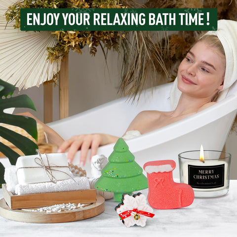 GiftPeak Santa boots bath bombs offer gentle holiday spa vibes.
