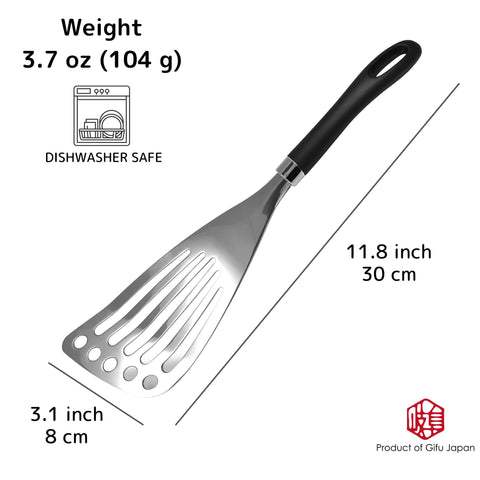 Gifu Japan Seki spatula with slotted head detail for draining