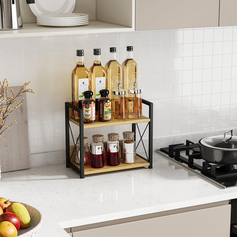 Giikin bamboo counter shelf showcases natural wood grain and space-saving design.