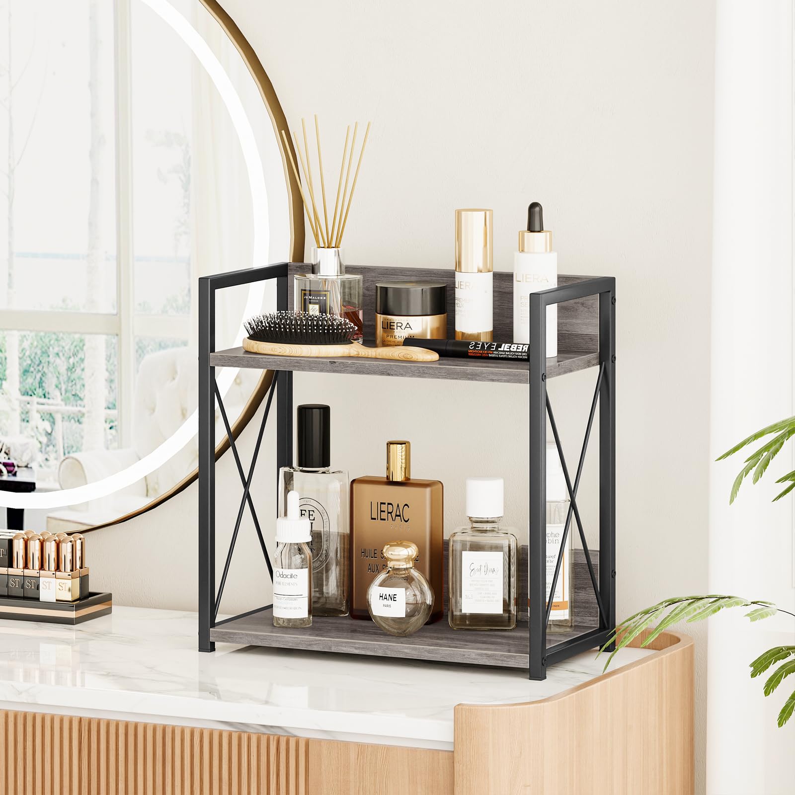 Giikin coffee bar shelf gray finish blends rustic charm with modern decor.