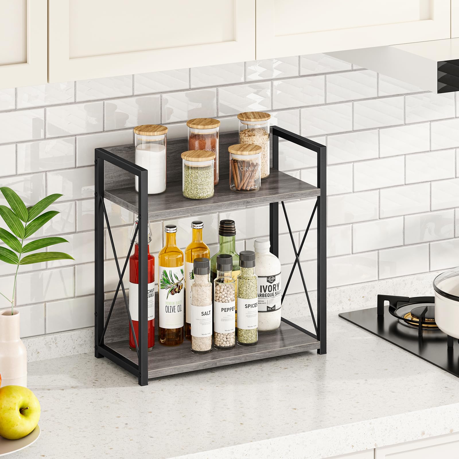 Giikin coffee bar shelf in kitchen countertop boosts organization.