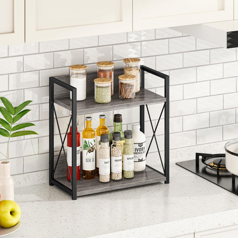 Giikin coffee bar shelf in kitchen countertop boosts organization.