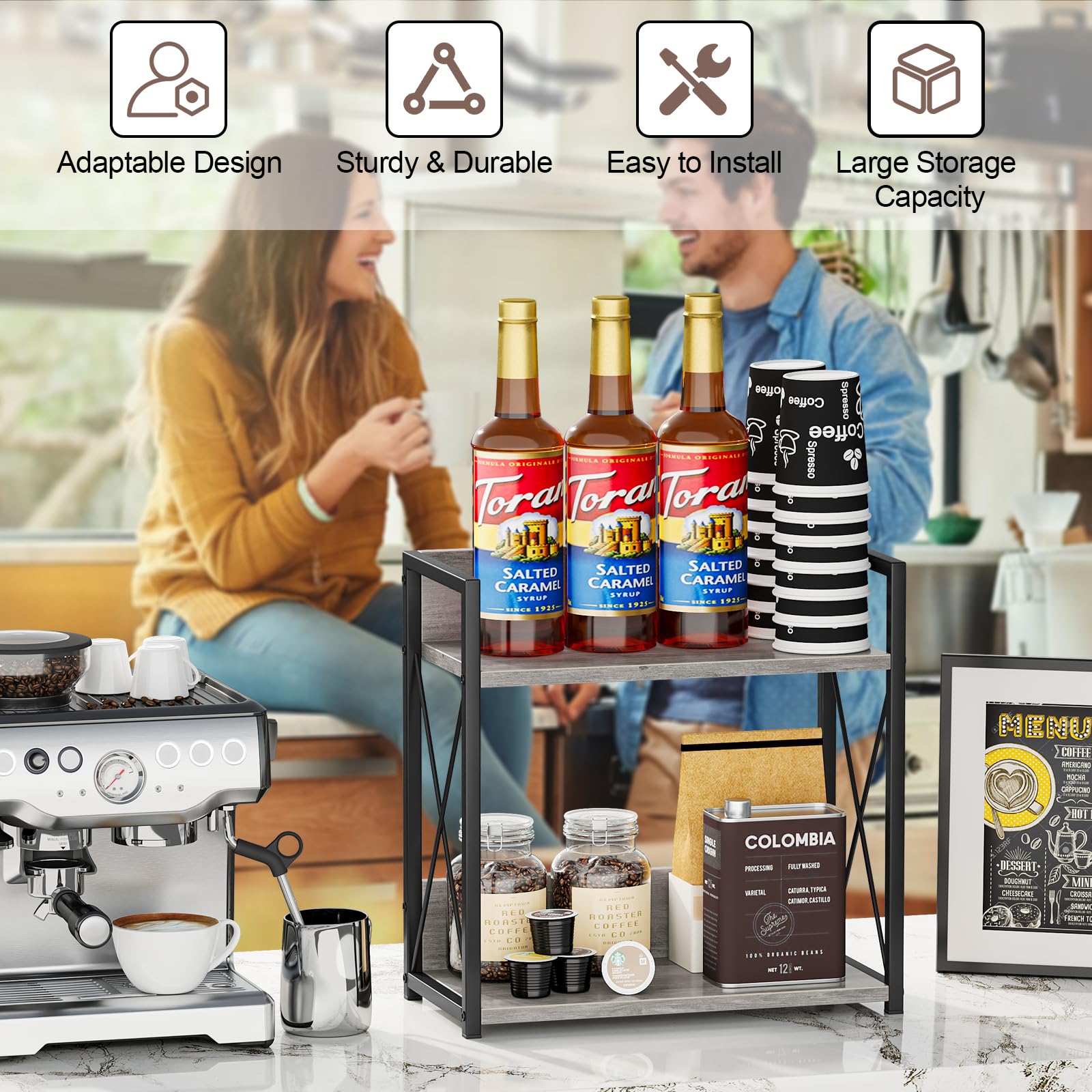 Giikin coffee bar shelf non-slip feet protect countertops.