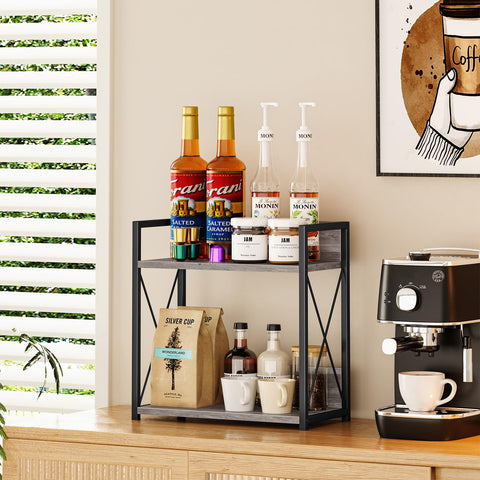 Giikin coffee bar shelf with spices and coffee essentials neatly stored.