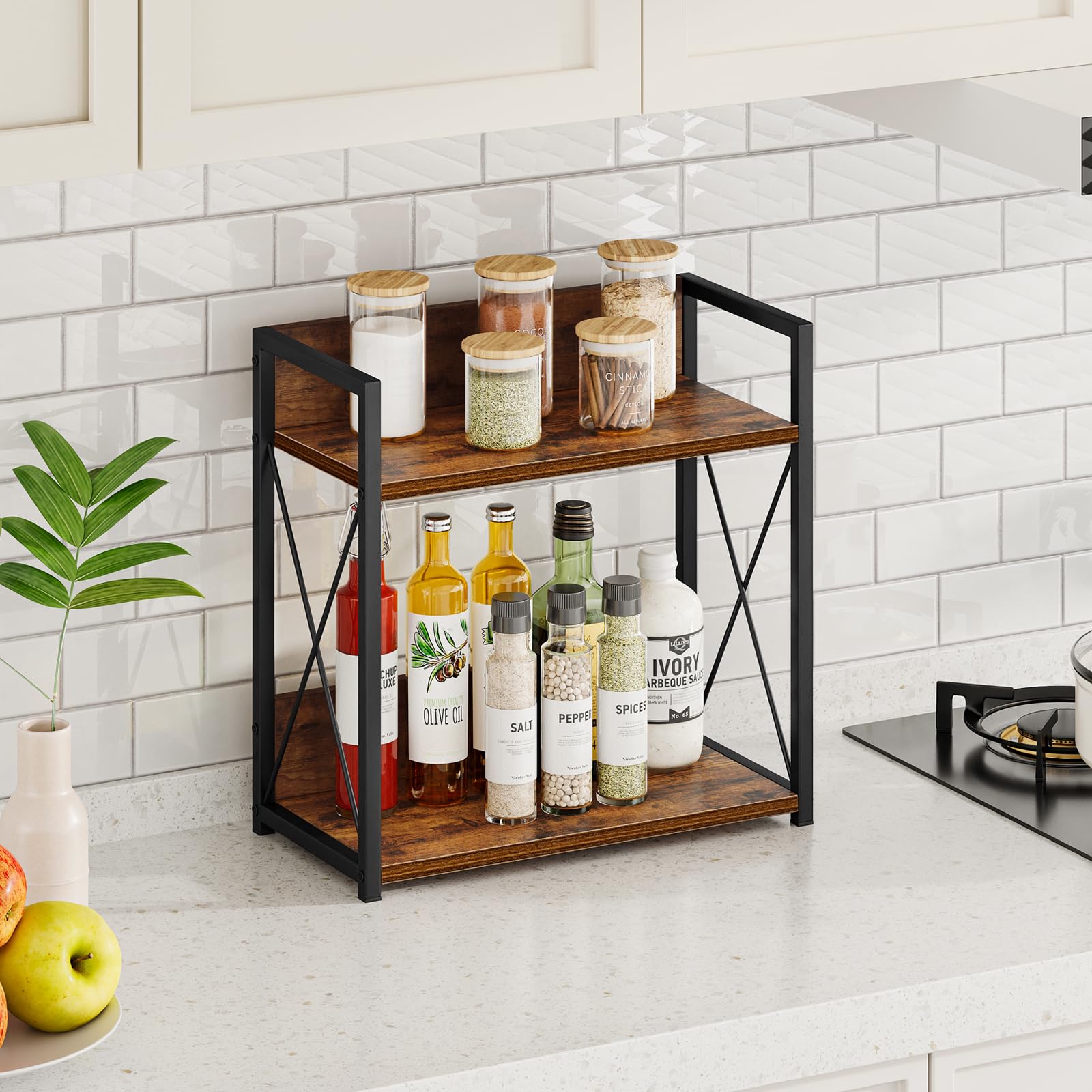 Giikin coffee bar organizer setup ideal for syrups, mugs, and beans.