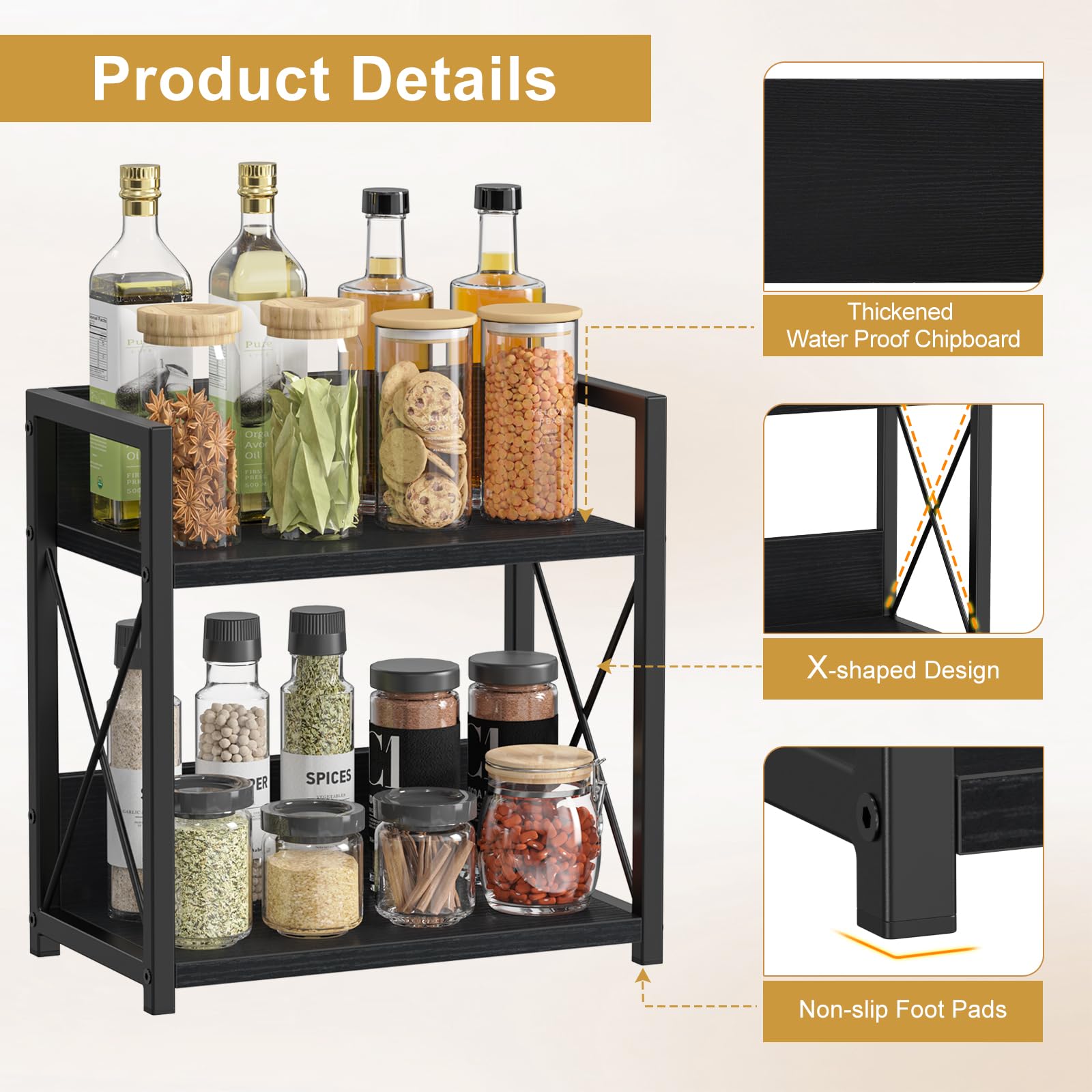 Giikin counter shelf with black matte frame enhances modern kitchen decor.