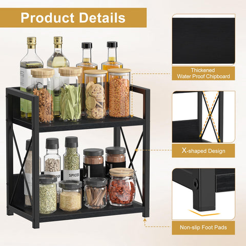 Giikin counter shelf with black matte frame enhances modern kitchen decor.
