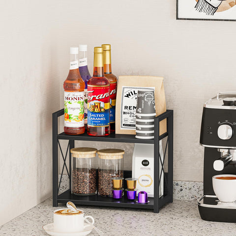 Giikin Kitchen Counter Shelf black matte frame complements modern kitchen decor.