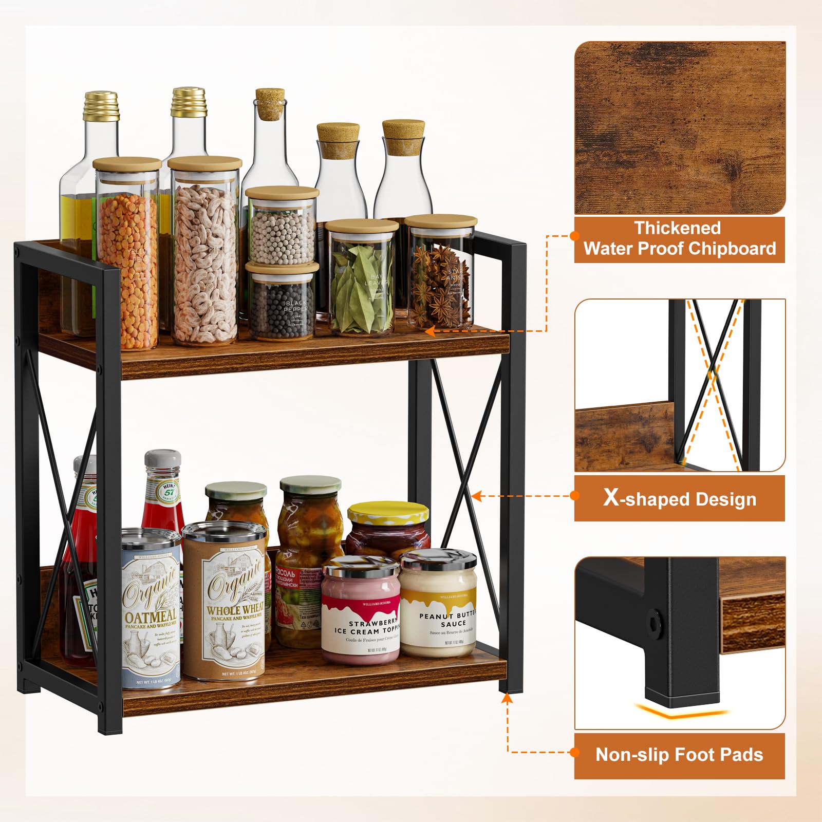 Giikin 2-tier spice rack detail showing sturdy construction and accessibility.