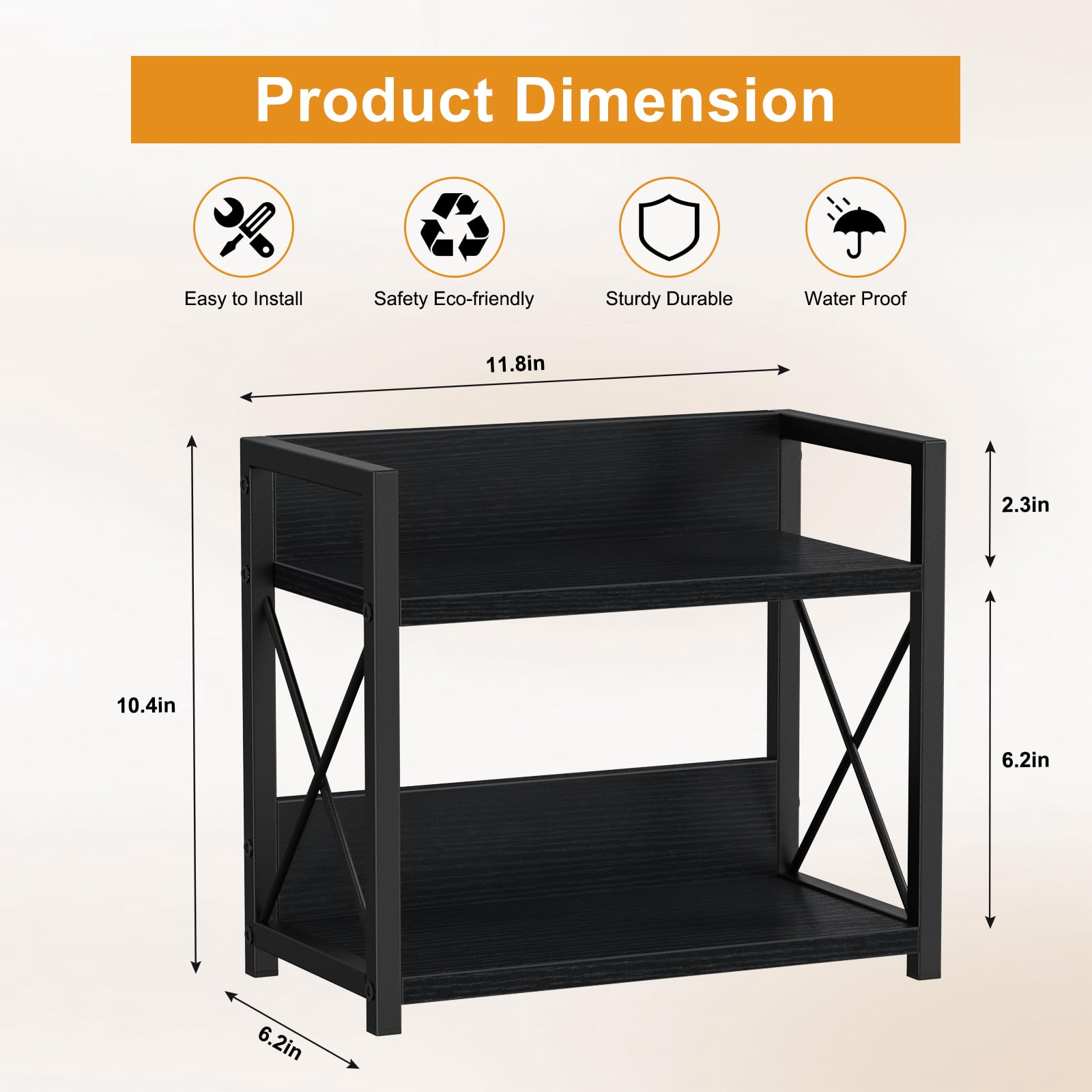 Giikin Kitchen Counter Shelf side angle highlights compact footprint and sturdy frame.