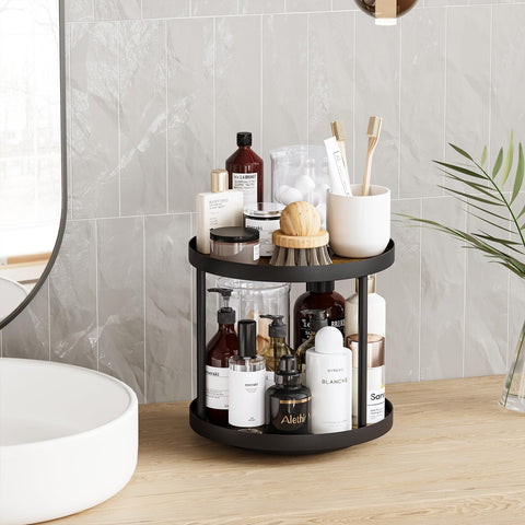 Giikin space-saving two-tier organizer keeps coffee and snacks within reach.