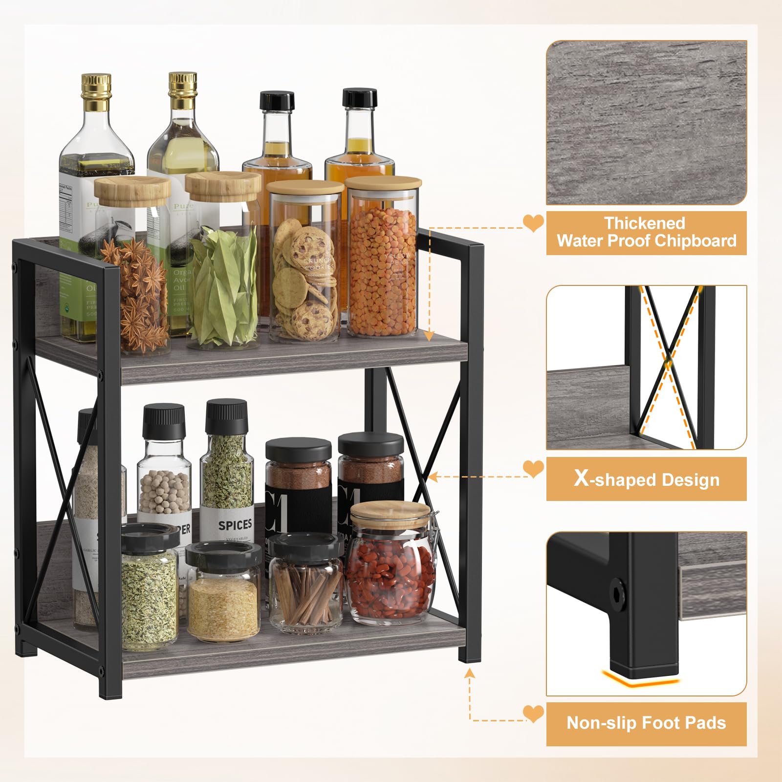 Giikin spice rack on countertop setup provides quick access for coffee bar.