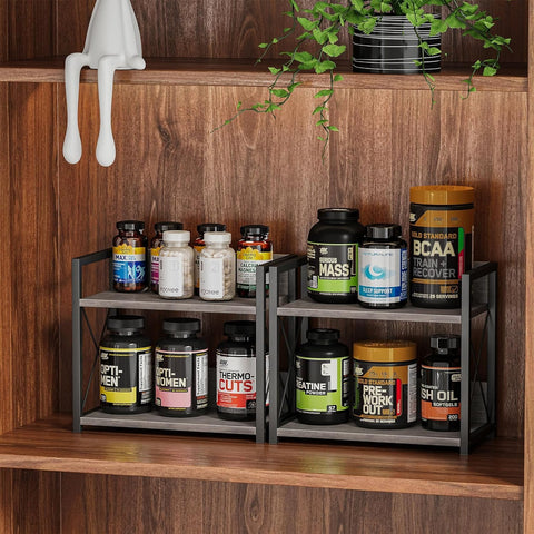 Giikin spice rack on countertop offers quick access to jars during cooking.
