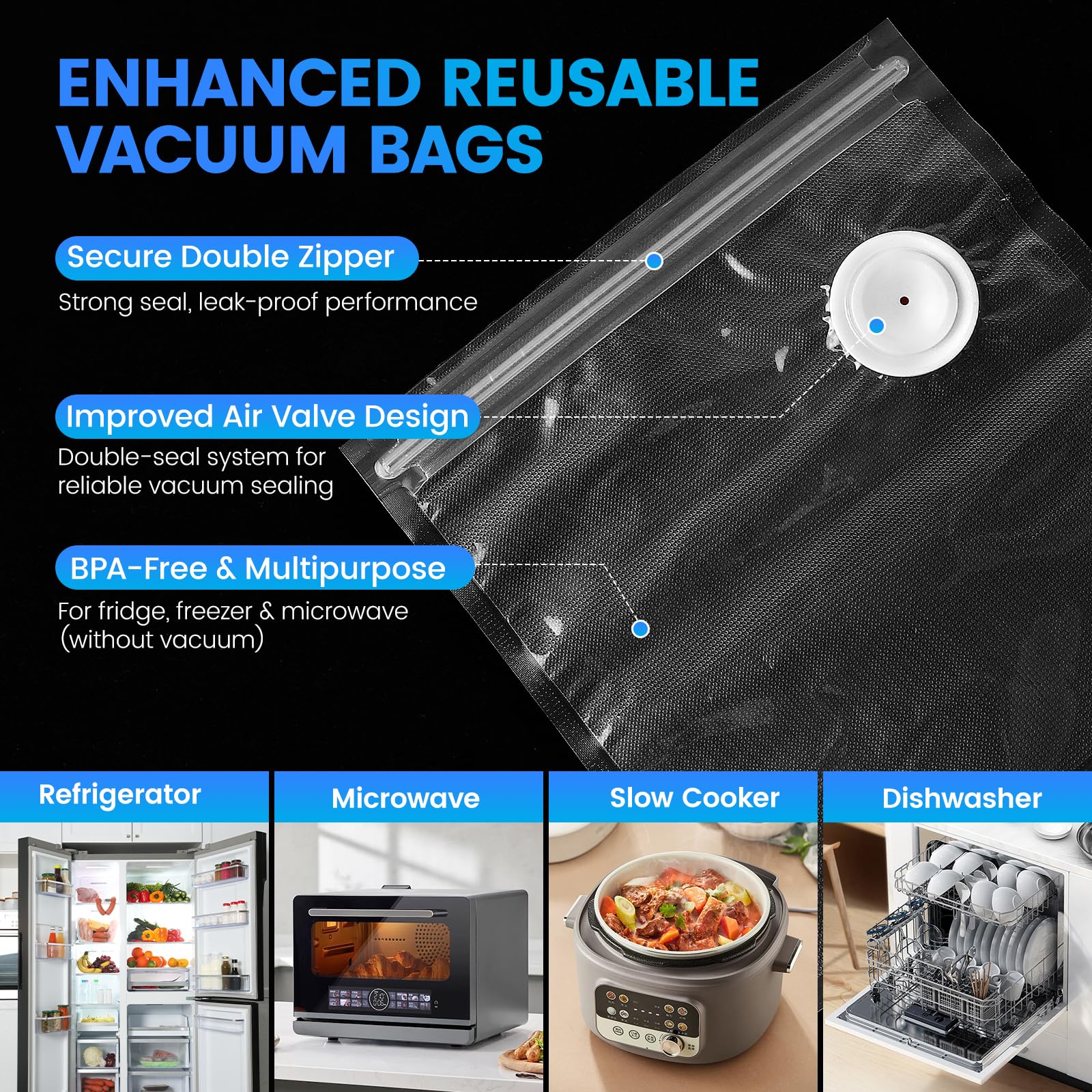 Gikxki BPA-free bags extend safe, fresh storage.