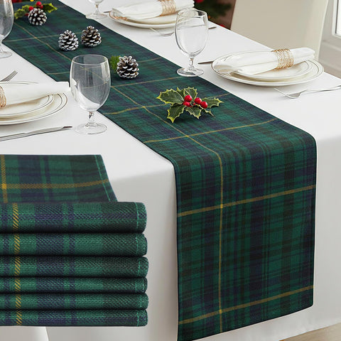 Gilprop blue and green tartan table runner set for elegant holiday tables