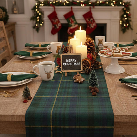 Gilprop table setting with six runners creating Christmas dining ambiance