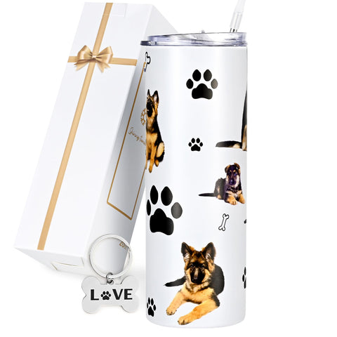 GINGPROUS German Shepherd pattern tumbler keeps drinks cold for hours