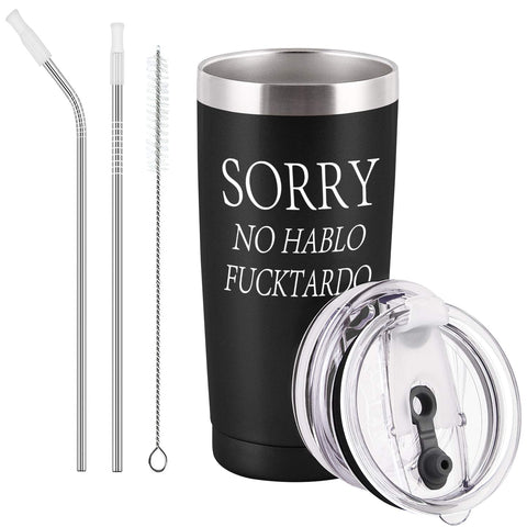 GINGPROUS Sorry No Hablo travel tumbler keeps drinks hot or cold on the go.