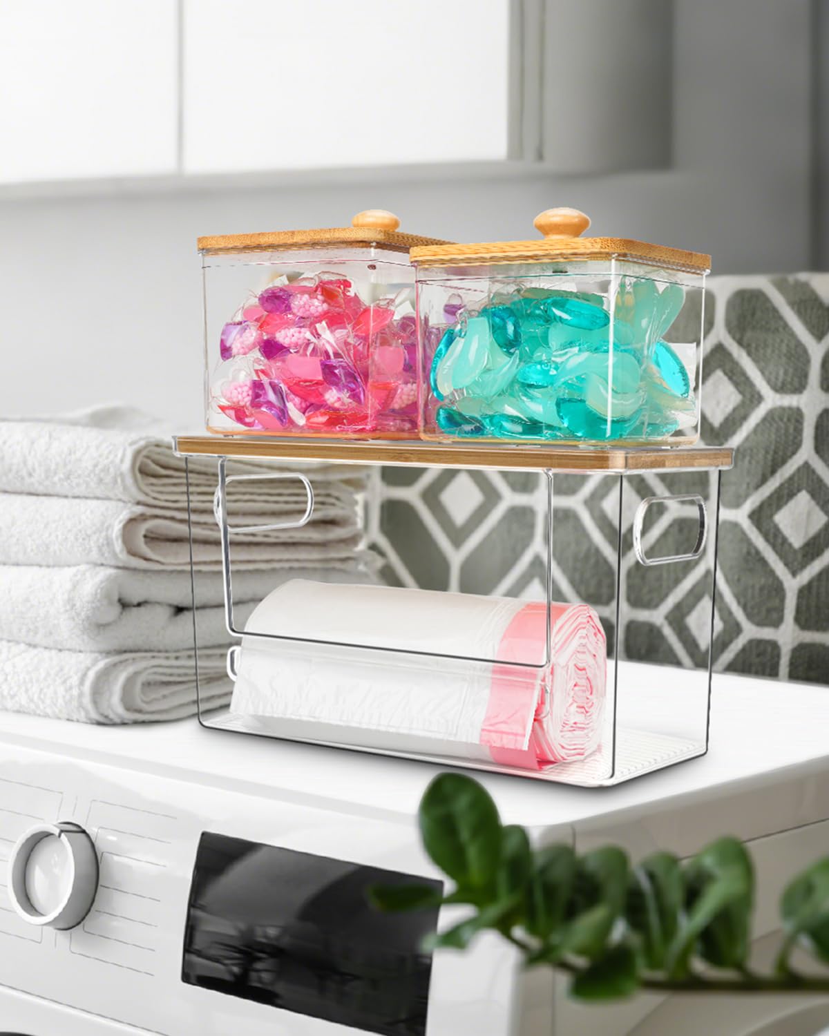 Ginnerella Trash Bag Holder in use with 13-gallon bags.