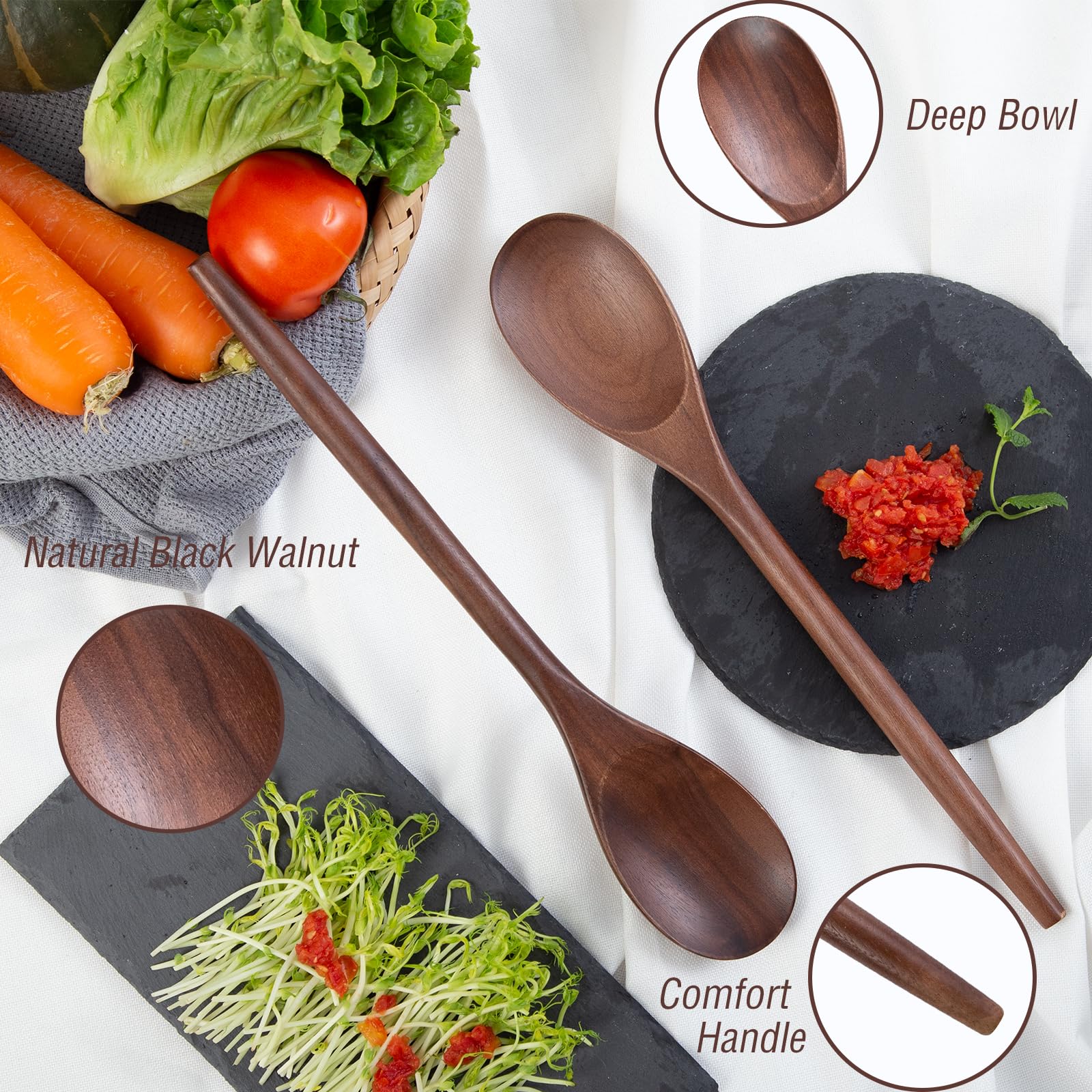 GinSent wooden spoons with smooth finish and ergonomic grip