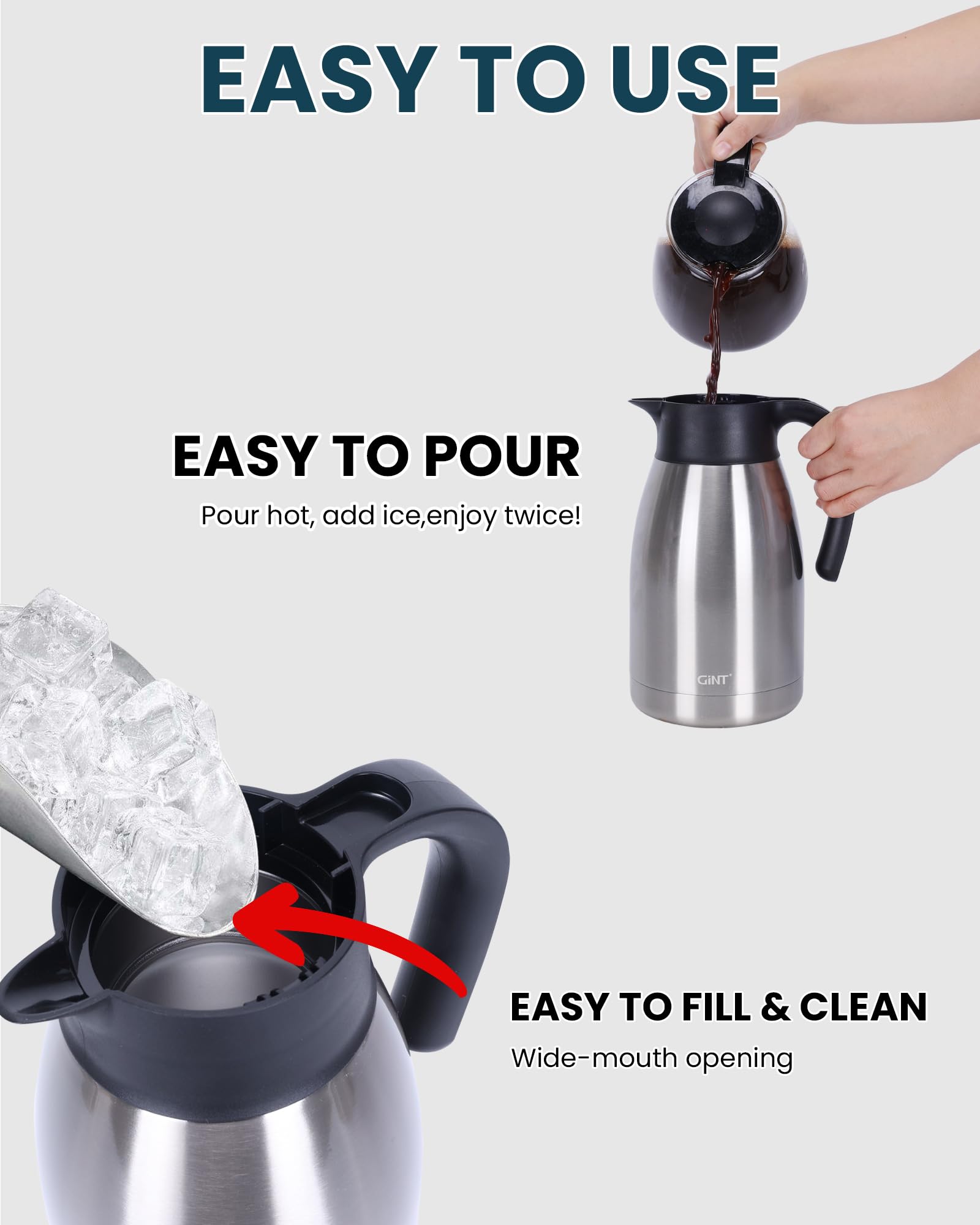 GiNT 51Oz carafe beside bed for convenient late-night drinks.