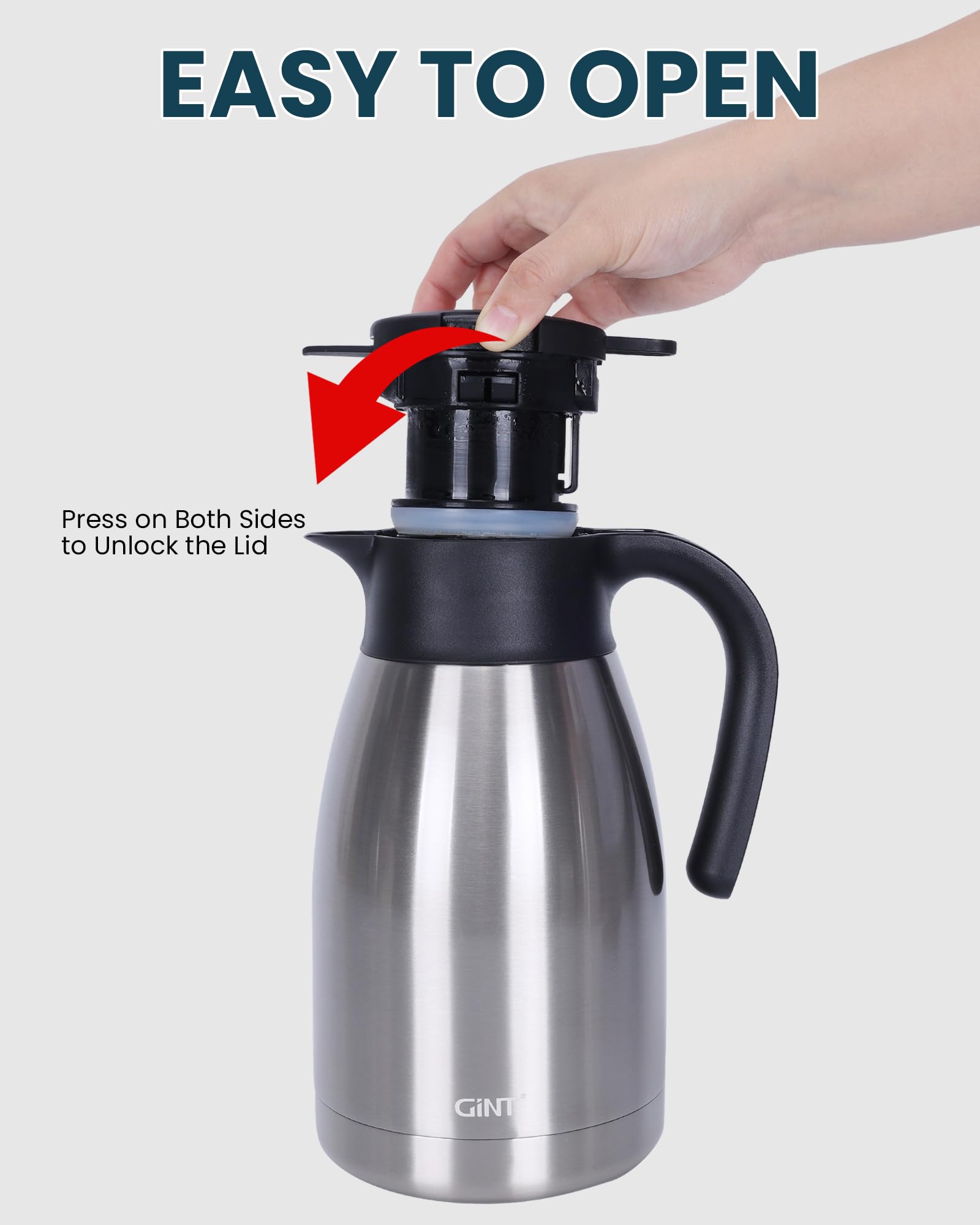 GiNT 51Oz carafe ready for ice with wide top opening.