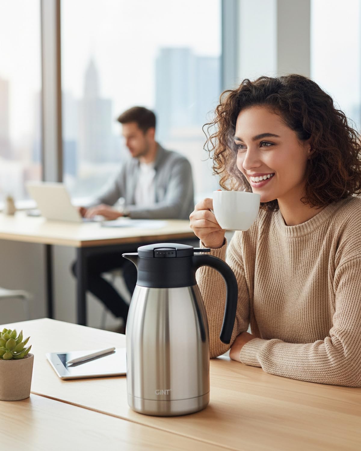 GiNT 51Oz carafe in an office setup for hot coffee on tap.