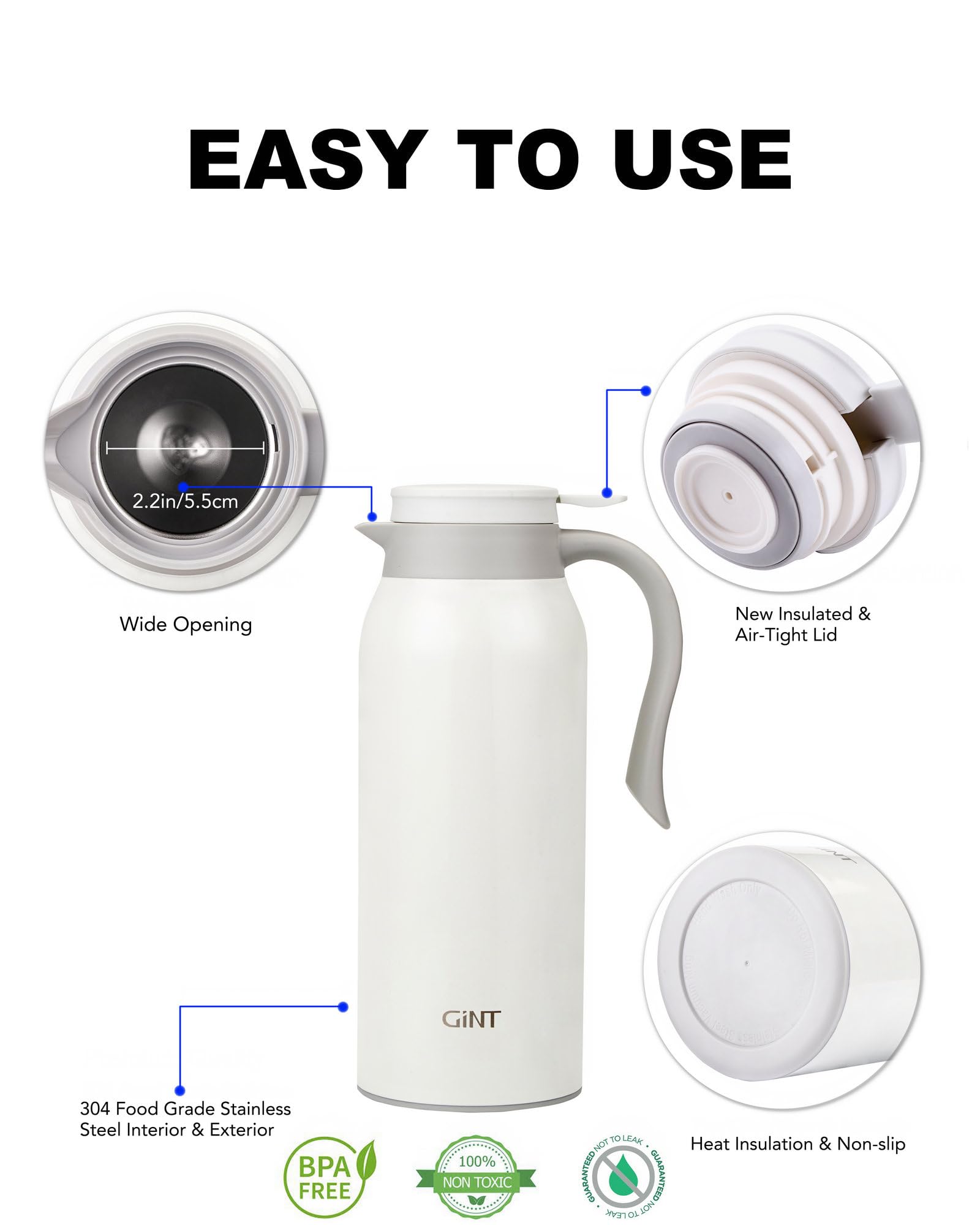 GiNT 51oz carafe with vacuum-insulated construction preserves temperature.