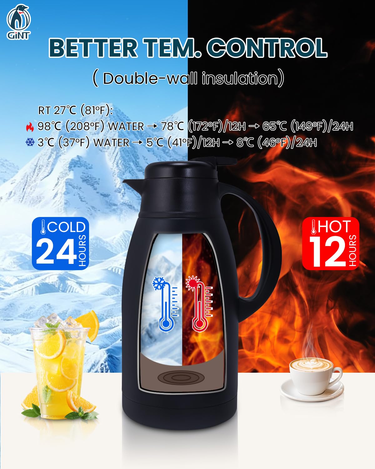 GINT carafe body shows durable stainless steel interior and exterior