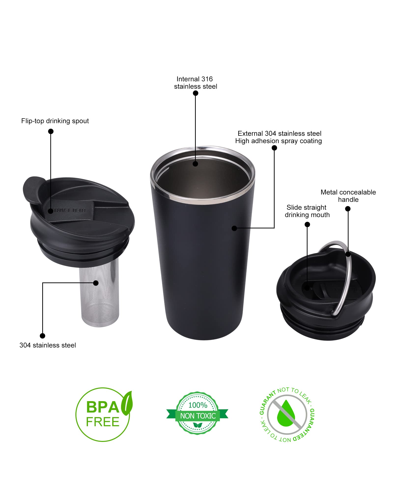 GiNT travel mug with slide lid and metal handle for easy carrying