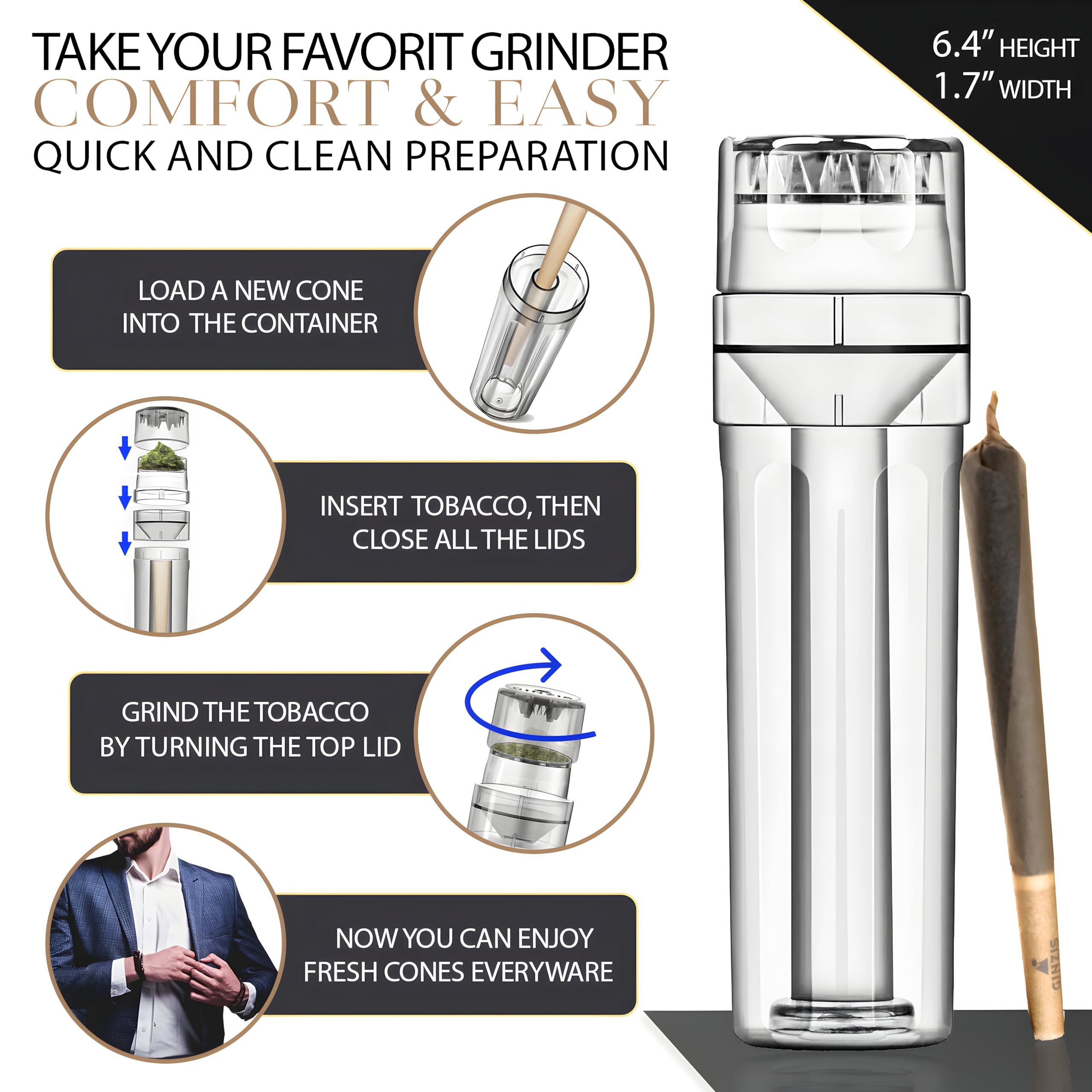 Ginzis 3-in-1 grinder with cone loader for precise grinding.