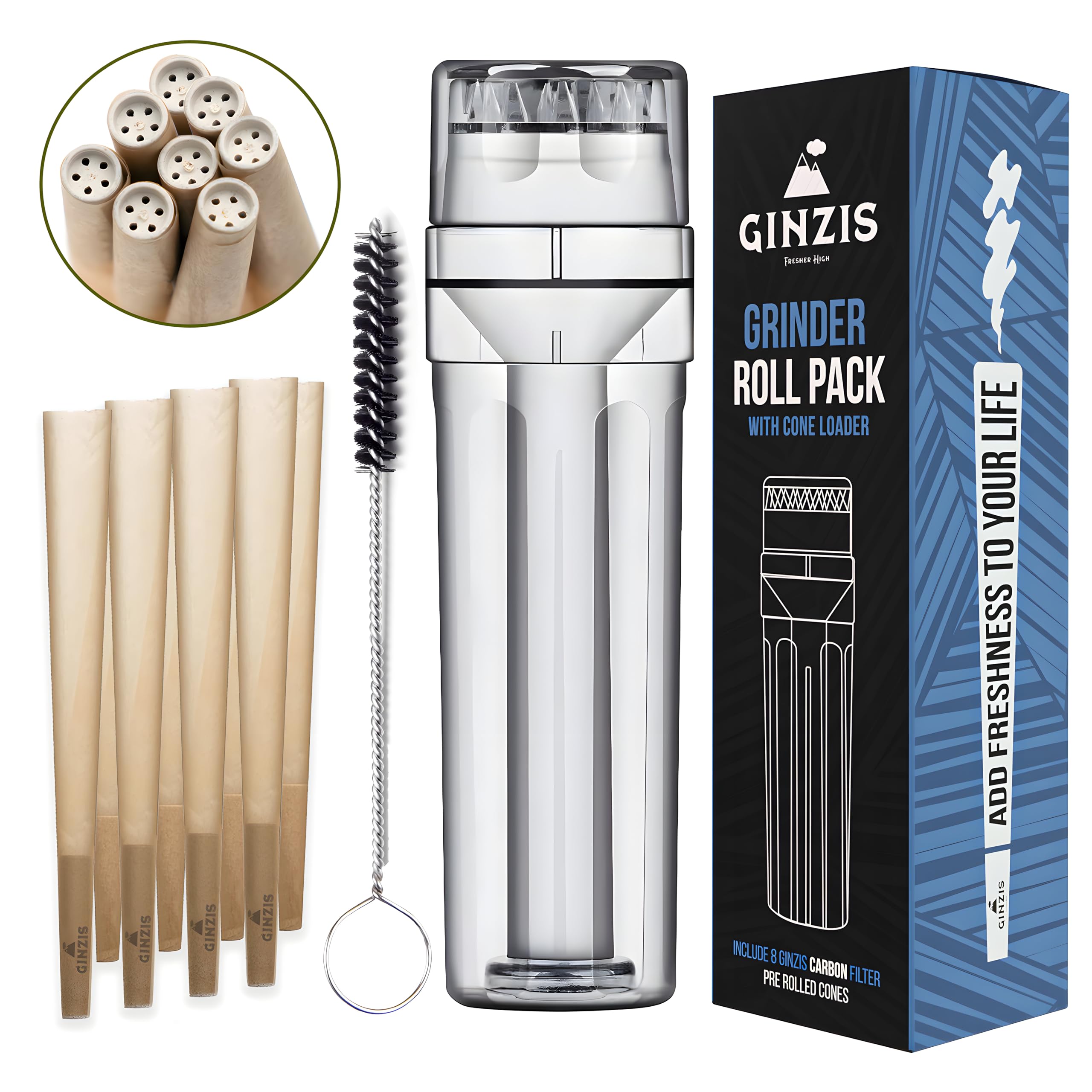 Ginzis portable herb grinder cone loader for on-the-go prep.